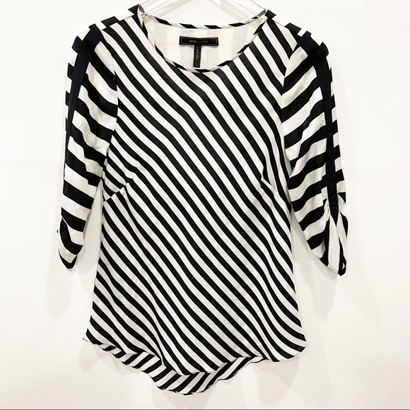 BCBGMaxAzria Asymmetric Stripe Open Back Silk Top Blouse Small - Picture 1 of 8